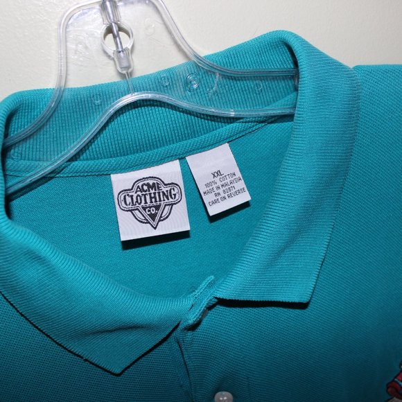 FREE*❤️vintage 1994 Tasmanian Devil men's golf polo shirt teal Acme Clothing Taz - Picture 5 of 5
